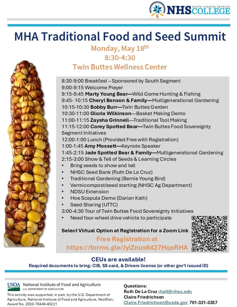 Food SovereigntyMHA Traditional Food and Seed Summit set for May 18