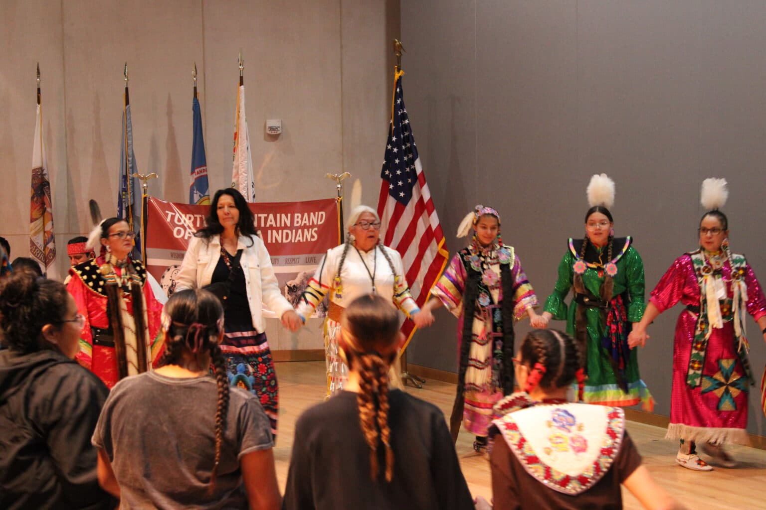 JT Shining Oneside is an educator, storyteller and lifelong jingle dress dancer. During the Native American Heritage Month Celebration on Nov. 15, she participated in the roundhouse dance at the end of the event.