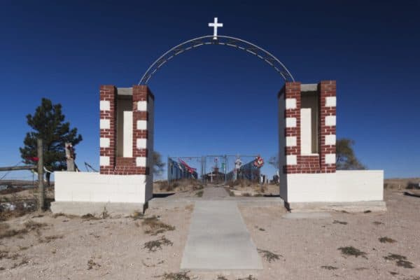 A memorial at the Wounded Knee Massacre site on the Pine Ridge Reservation.