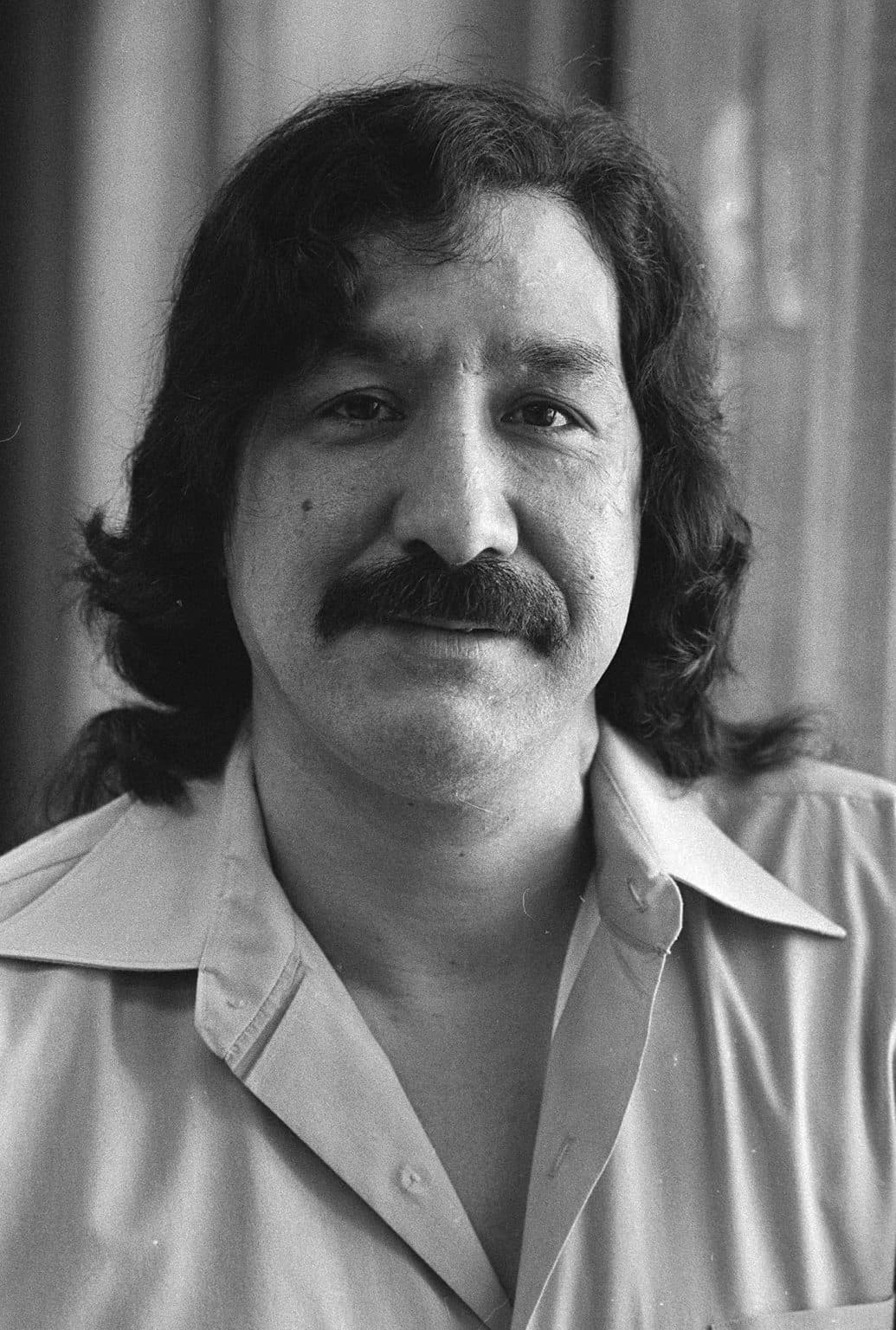 FILE - Native American activist Leonard Peltier sits for a portrait in prison in February 1986.