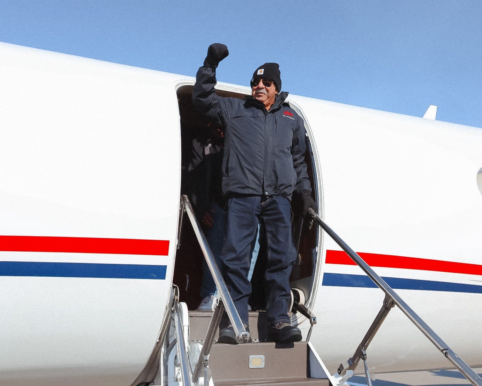 Native activist Leonard Peltier on flight, Feb. 18, 2025, after serving nearly 50 years in prison.