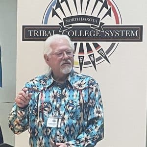 Gerald “Carty” Monette, a founding board member of the NDTCS and president of Turtle Mountain College from 1975 to 2005. He shared the history of tribal colleges during the 30th-anniversary celebration on Dec. 5.