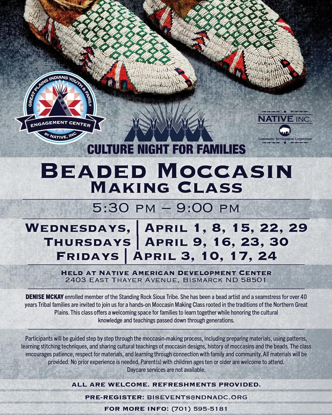 Beaded moccasin class continues for families in Bismarck
