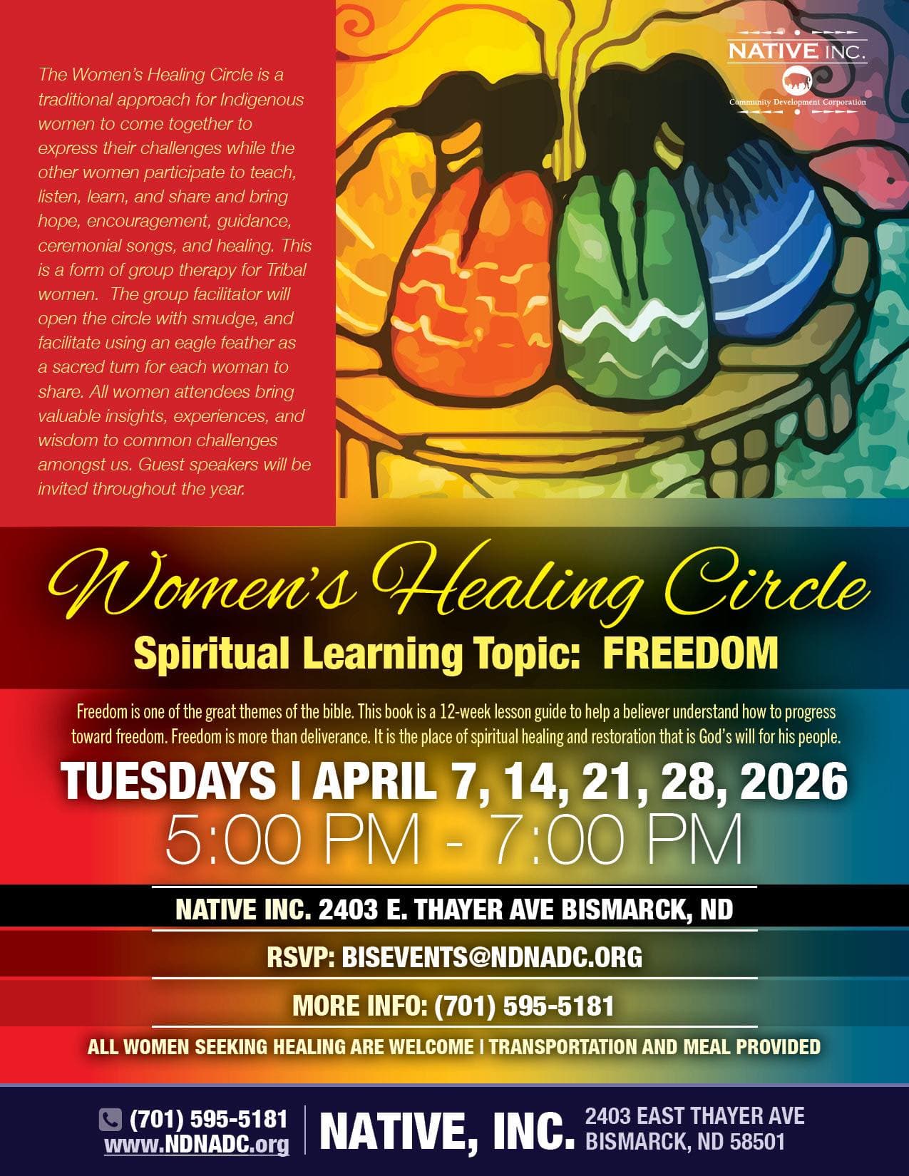 Women’s Healing Circle sessions focus on spiritual learning, support