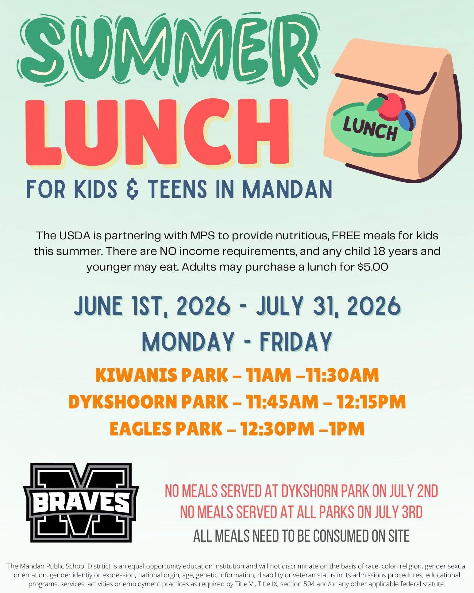 Mandan schools to provide free summer lunches for children