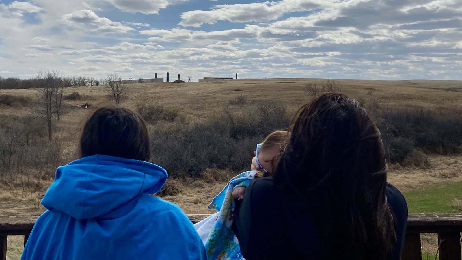 Jayley, Max and Alexandrea Brugh -- ages 11, 3 months and 15 -- live next to four Marathon Oil wells about one-quarter mile from their home on the Fort Berthold Reservation. About six more wells are scheduled to be fracked in the same location in fall 2020. Photo Credit/Victoria Windy Boy