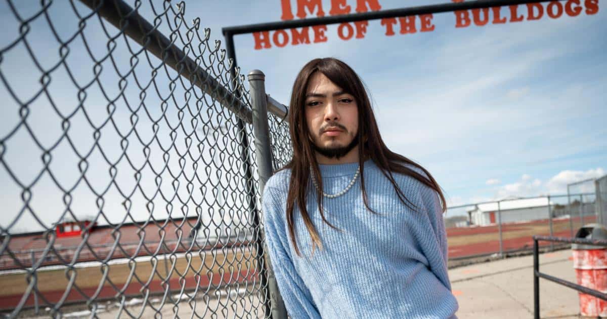 Sully Montoya, 18, stands for a portrait at Hardin High School on April 3 in Montana. Montoya identifies as Two-Spirit, which refers to Indigenous people who fulfill a traditional third gender. (Antonio Ibarra-Olivares, Missoulian)