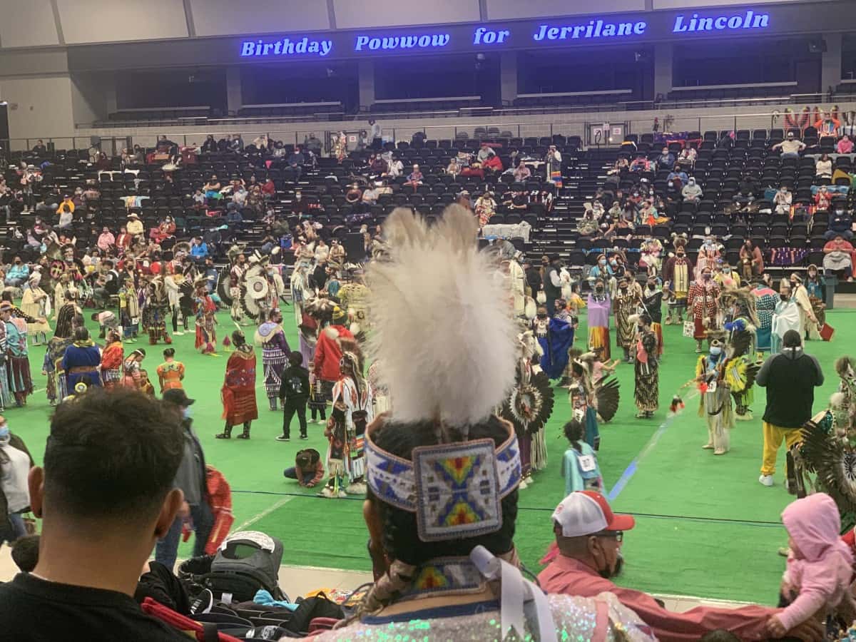 Powwow participants gathered in March to celebrate the birthday of Jerrilane Lincoln at the Four Bears Events Center in New Town, N.D.