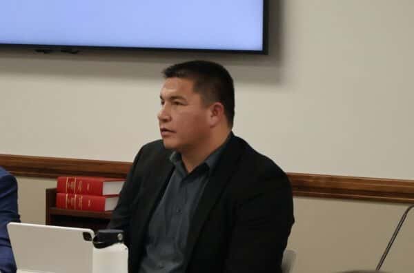 North Dakota Indian Affairs Commission Executive Director Brad Hawk participates in a commission meeting Feb. 28, 2024, at the Capitol in Bismarck. A new bill would require the Indian Affairs Commission to consult with tribal leaders on any proposed legislation affecting tribes. (Mary Steurer/North Dakota Monitor)