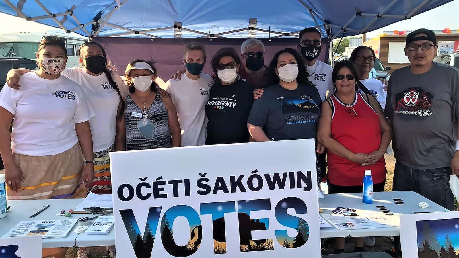 At a powwow on the Crow Creek Sioux Reservation, Native voting rights advocates promoted participation in redistricting. PHOTO CREDIT/Očéti Šakówiŋ Caucus
