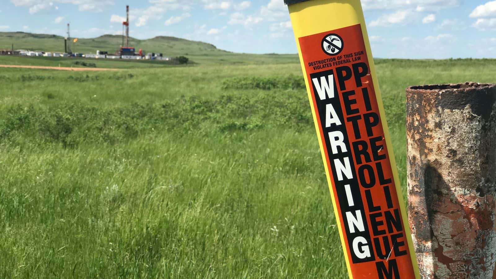 Tesoro High Plains Pipeline right-of-way expired June 18, 2013 but still continues to run millions of dollars of oil across American Indian allotted lands on the Fort Berthold Reservation. Native landowners never consented to continued unjust enrichment of the Andeavor Corp., the mulitbillion parent company of the pipeline. PHOTO CREDIT: JODI RAVE SPOTTED BEAR