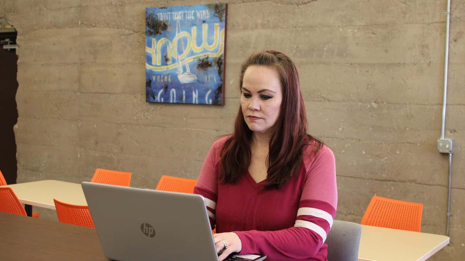 Alicia Hegland-Thorpe works on research and training for her new role as Buffalo Fire’s Documenters Program Manager on March 27. Photo credit/Adrianna Adame