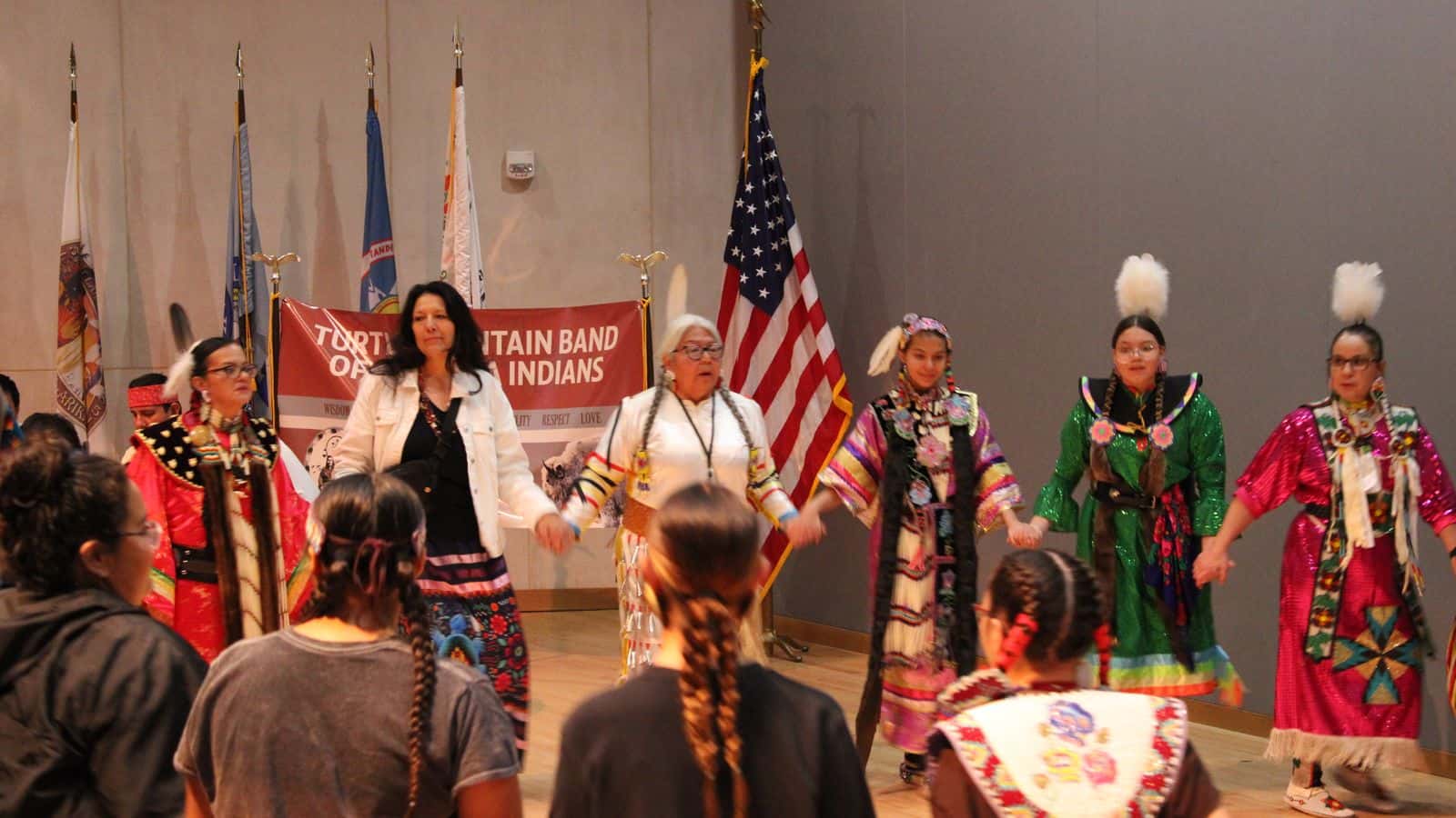 JT Shining Oneside is an educator, storyteller and lifelong jingle dress dancer. During the Native American Heritage Month Celebration on Nov. 15, she participated in the roundhouse dance at the end of the event.
