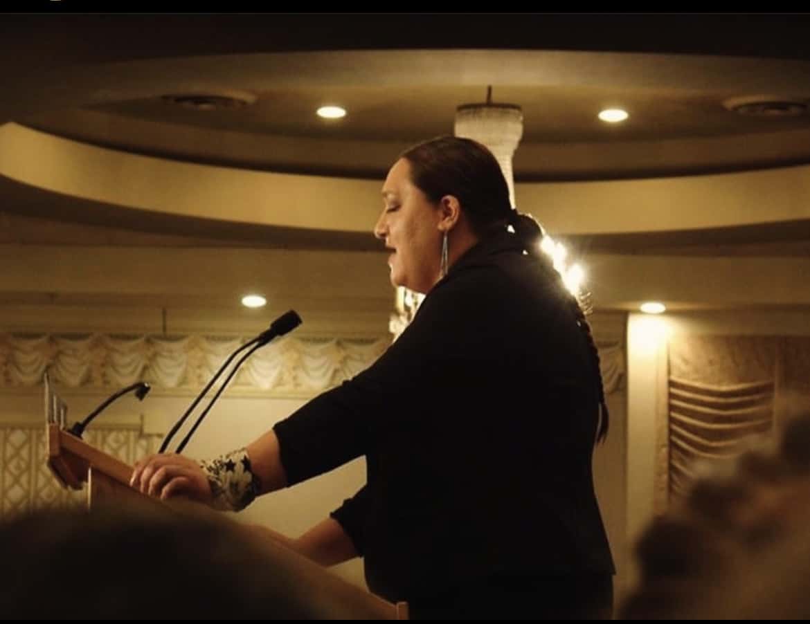 Prairie Rose Seminole said holidays like First Nations Day celebrate Indigenous peoples and Tribal Nations, who actively practice their cultures, honor their heritages and pass down their histories from generation to generation. Here Seminole is pictured at a dinner in 2022. (Photo courtesy of Prairie Rose Seminole, photo by Chad Nodland)