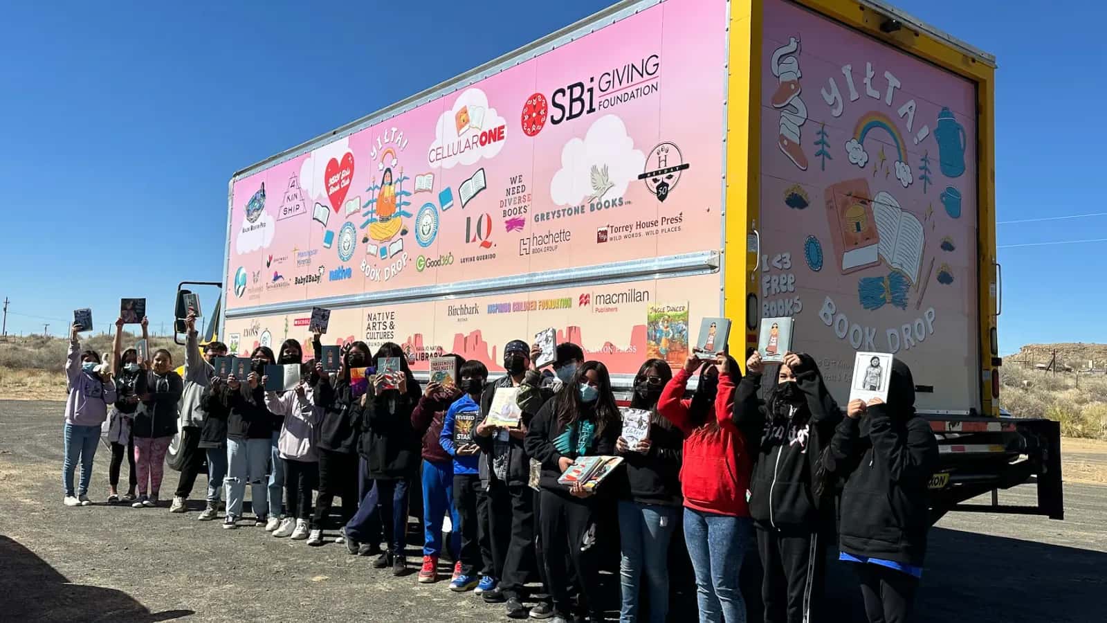 The NDN Girls Book Club's pink book delivery truck.
Courtesy of NDN Girls Book Club/Wade Adakai