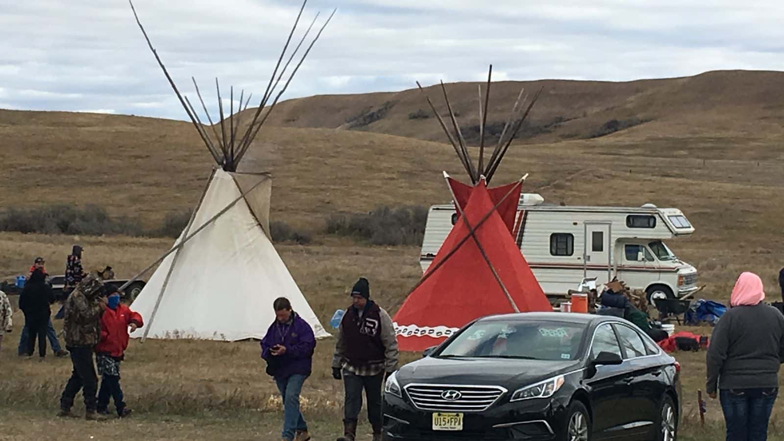 Tipis set up at third camp along Highway 1806 in opposition to the Dakota Access Pipeline near the Standing Rock Sioux Reservation.