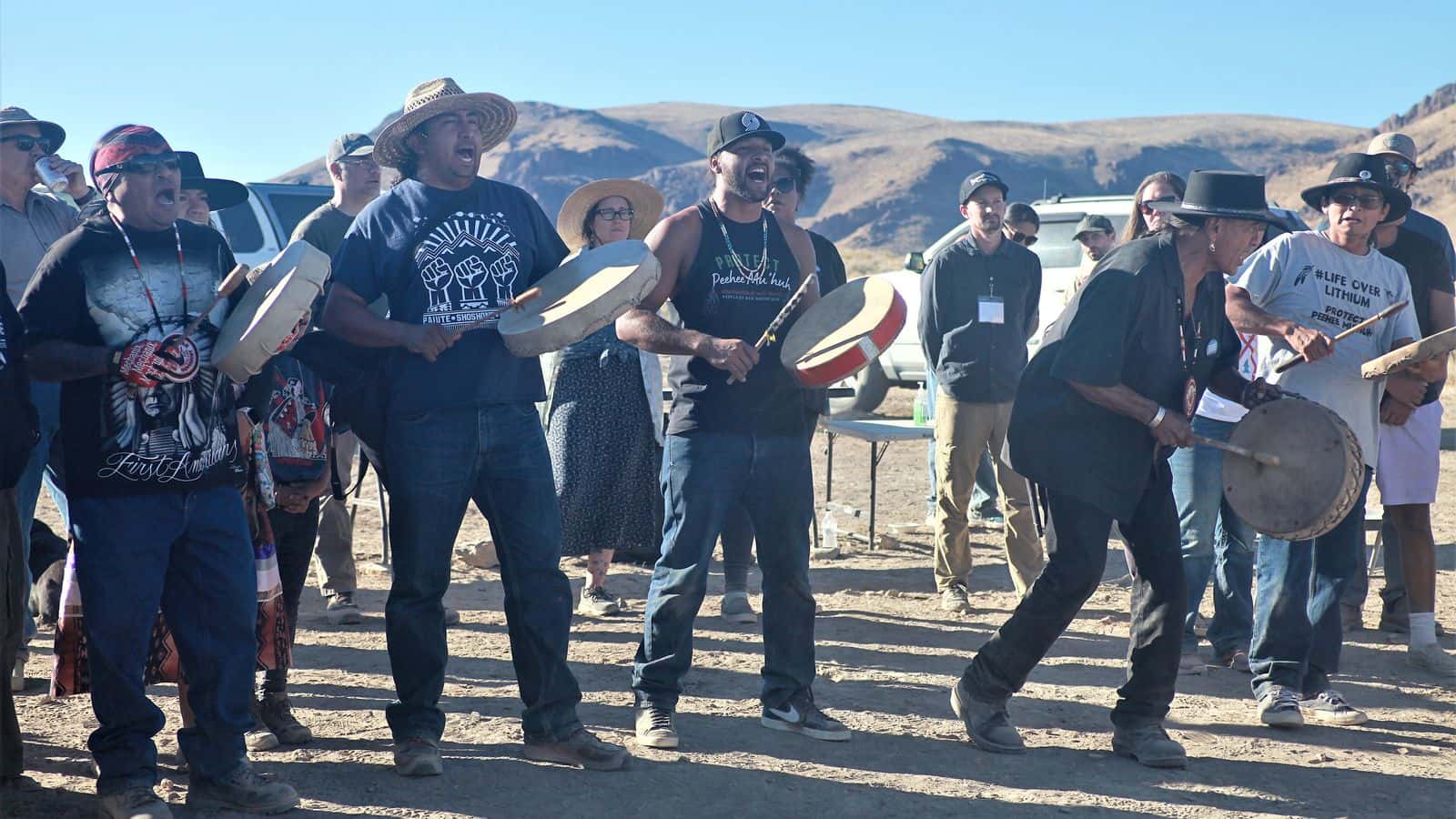 Northern Nevada Native opponents of the proposed Thacker Pass lithium mine gather at the massacre site periodically to manifest their defense of ancestral lands. Photo by Tanya Novikova