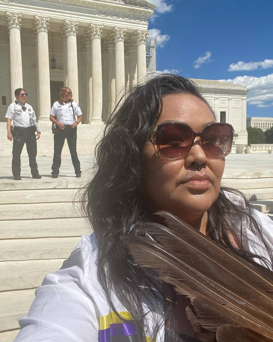 Candi Brings Plenty stands outside the United States Supreme Court in Washington D.C. during the 2024 D.C. Women's Strike on June 24. (Courtesy photo)