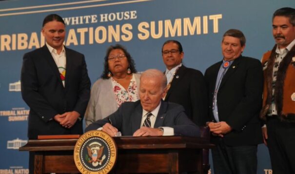 President Joe Biden signed Executive Order 14112 on Dec. 6, 2023, affirming that funding for tribal self-governance protects the “right of a people to determine their own destiny and to prosper and flourish on their own terms." (Screenshot by Adrianna Adame)