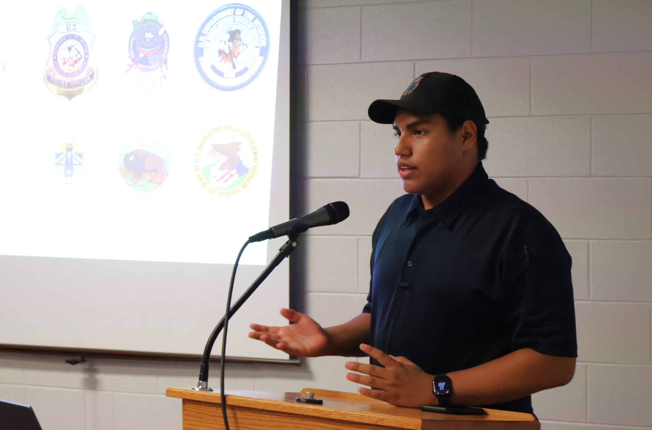  Na-Ja Marshall, a junior at Standing Rock Community School, speaks during a breakout session as part of the Tribal Leaders Summit in Bismarck on Sept. 4, 2024. (Michael Achterling/North Dakota Monitor)