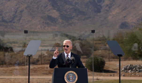 LAVEEN, ARIZONA - OCTOBER 25: U.S. President Joe Biden delivers remarks at Gila Crossing Community School on October 25, 2024 in Laveen, Arizona. Biden formally apologized for the trauma inflicted by the federal government's forced Native American boarding school policy. (Photo by Rebecca Noble/Getty Images)